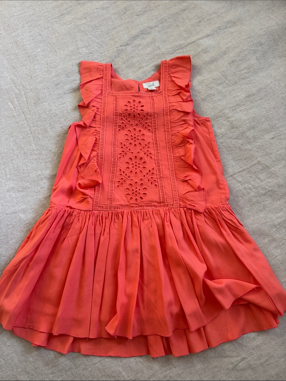 Peek Coral Ruffle Eyelet Dress